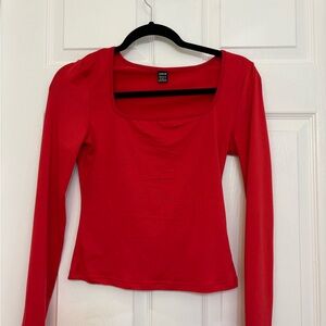 SHEIN Girl’s Red Square-Neck Long Sleeve Top